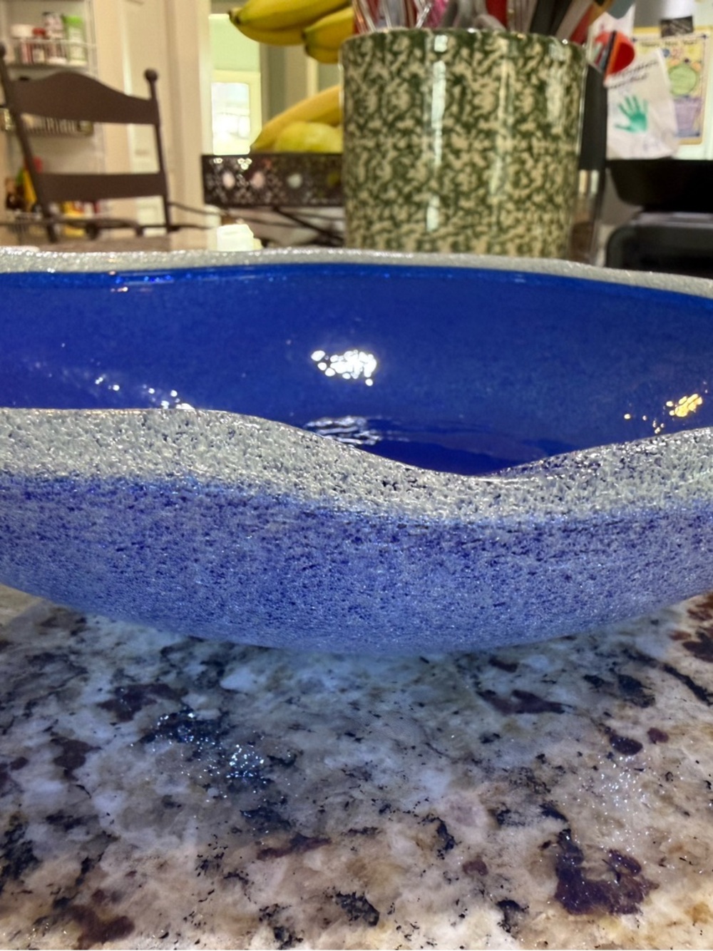 Authentic Okinawan Japanese Hand-Blown Decorative Glass Bowl - Deep Blue